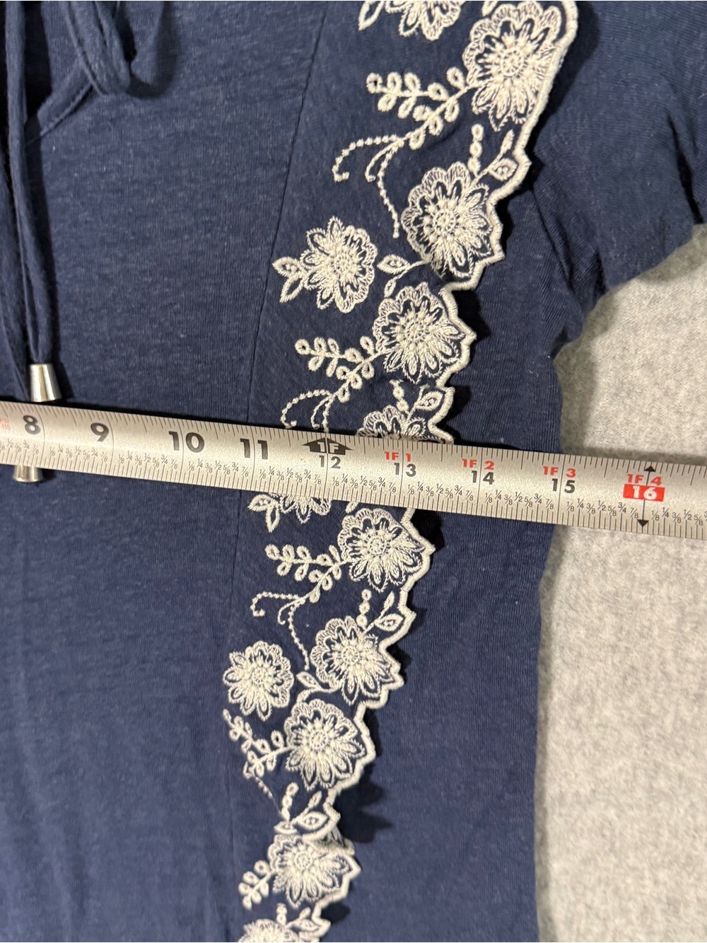 Cupio Navy Short-Sleeve Tie-Neck Top with White Floral Embroidery - Picture 3 of 7